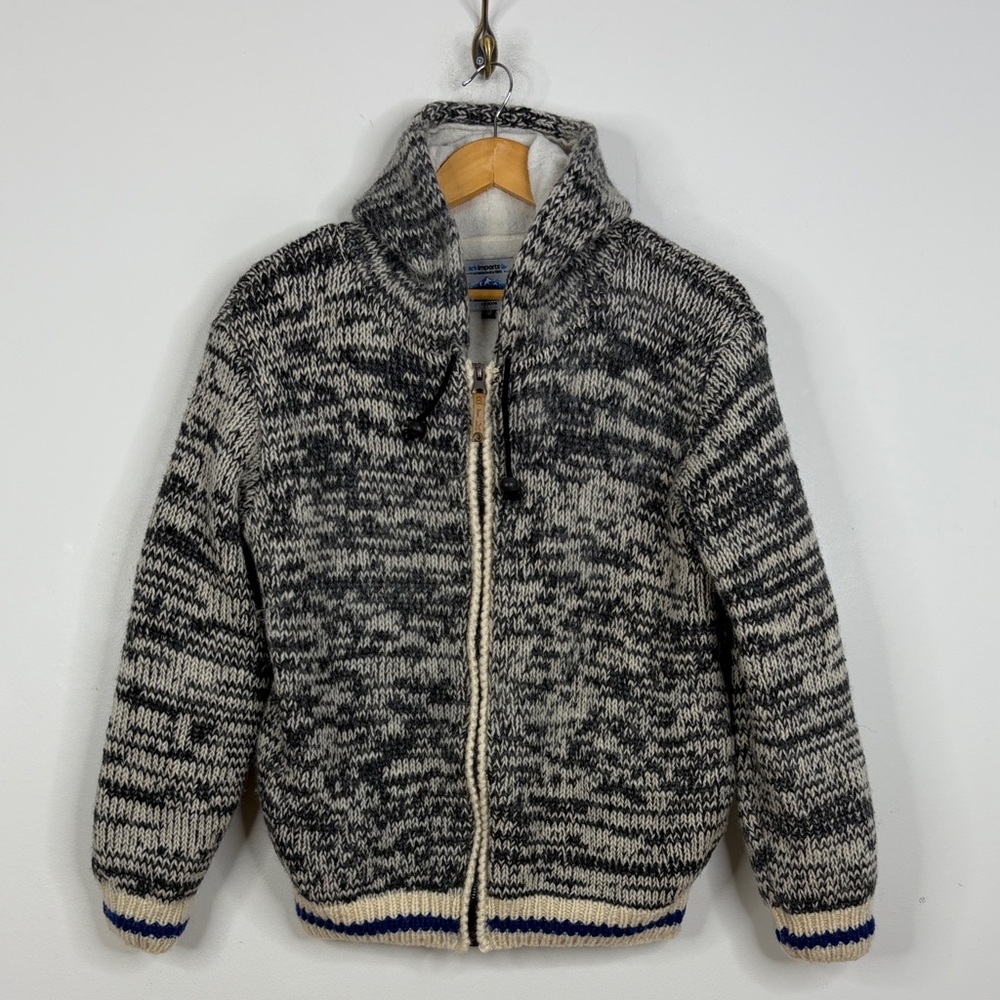 Ark Imports Sweater Jacket Womens Medium Gray Wool Fleece Lined Cabin Stripe